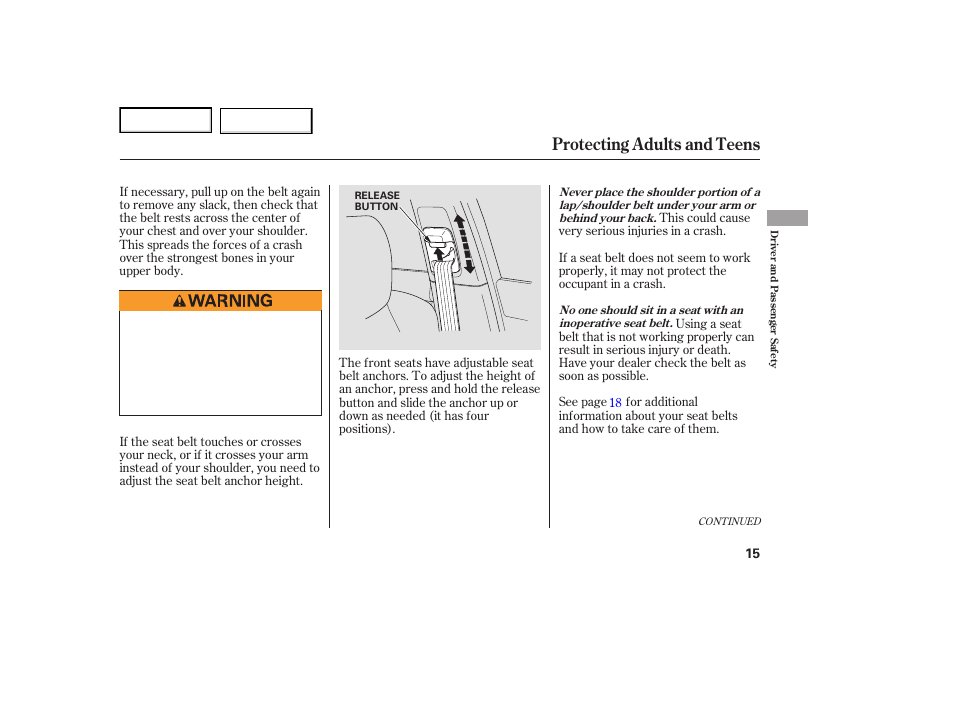 Protecting adults and teens | Acura 2007 TL - Owner's Manual User Manual | Page 18 / 369