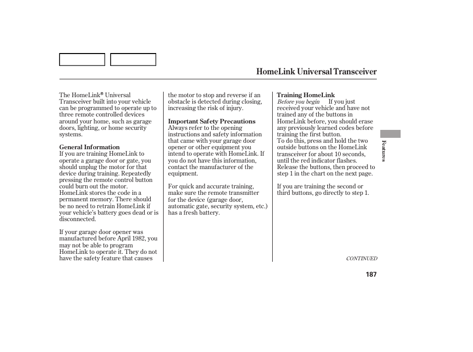 Homelink universal transceiver | Acura 2007 TL - Owner's Manual User Manual | Page 190 / 369