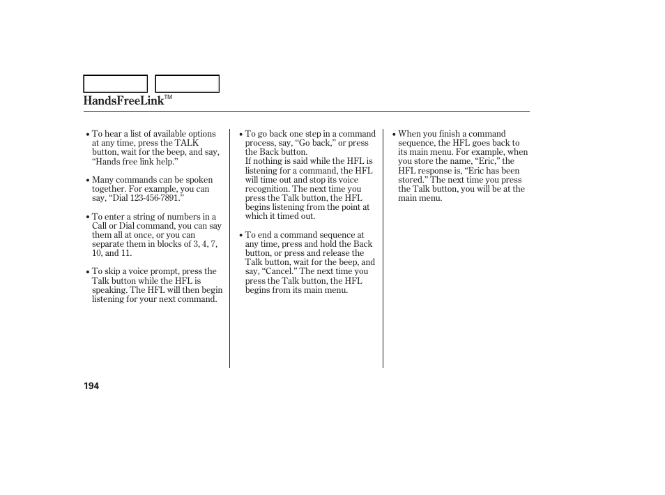 Handsfreelink | Acura 2007 TL - Owner's Manual User Manual | Page 197 / 369