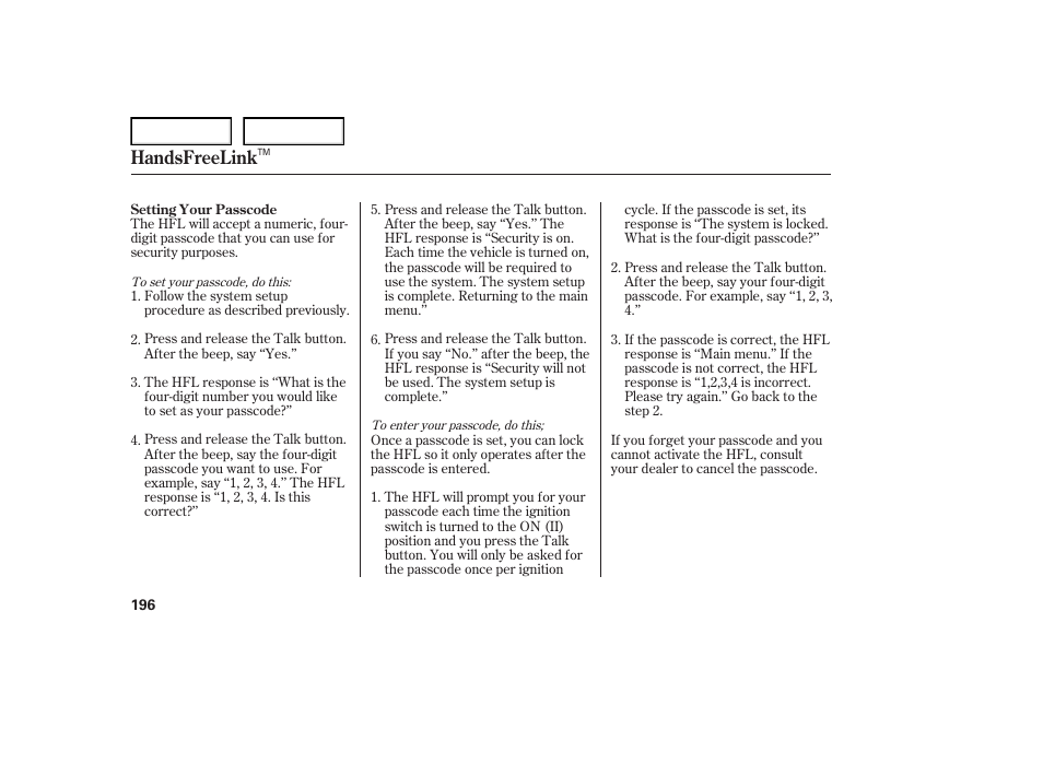Handsfreelink | Acura 2007 TL - Owner's Manual User Manual | Page 199 / 369