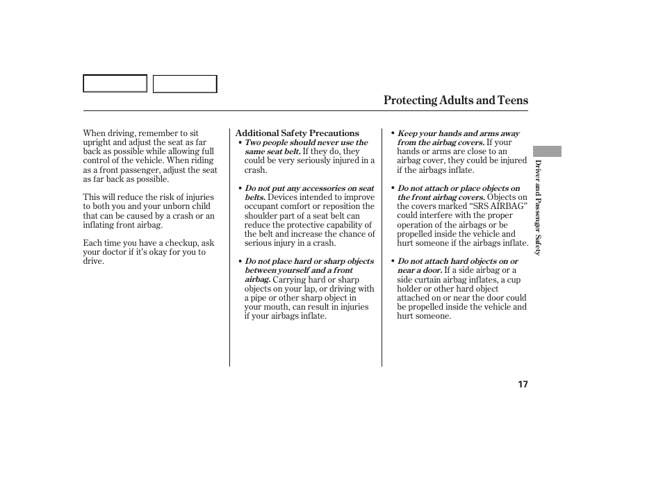 Protecting adults and teens | Acura 2007 TL - Owner's Manual User Manual | Page 20 / 369
