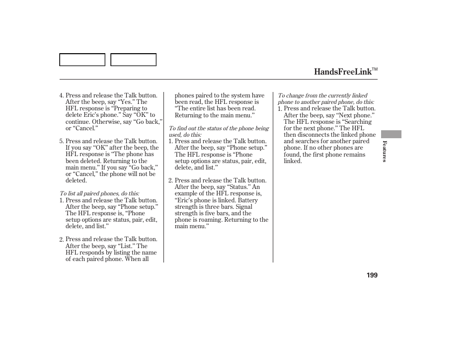 Handsfreelink | Acura 2007 TL - Owner's Manual User Manual | Page 202 / 369