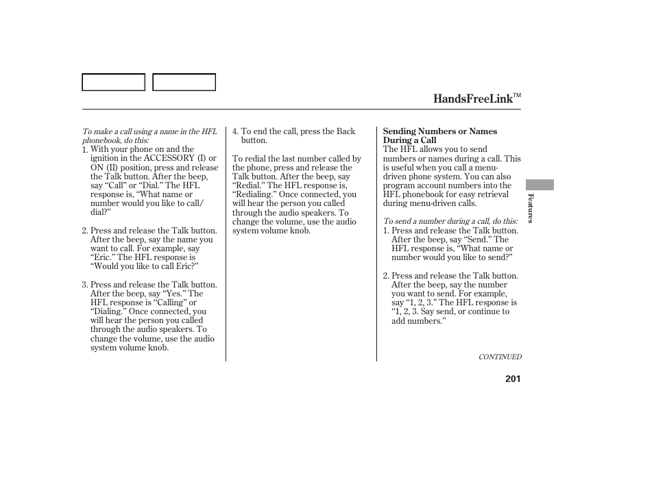 Handsfreelink | Acura 2007 TL - Owner's Manual User Manual | Page 204 / 369