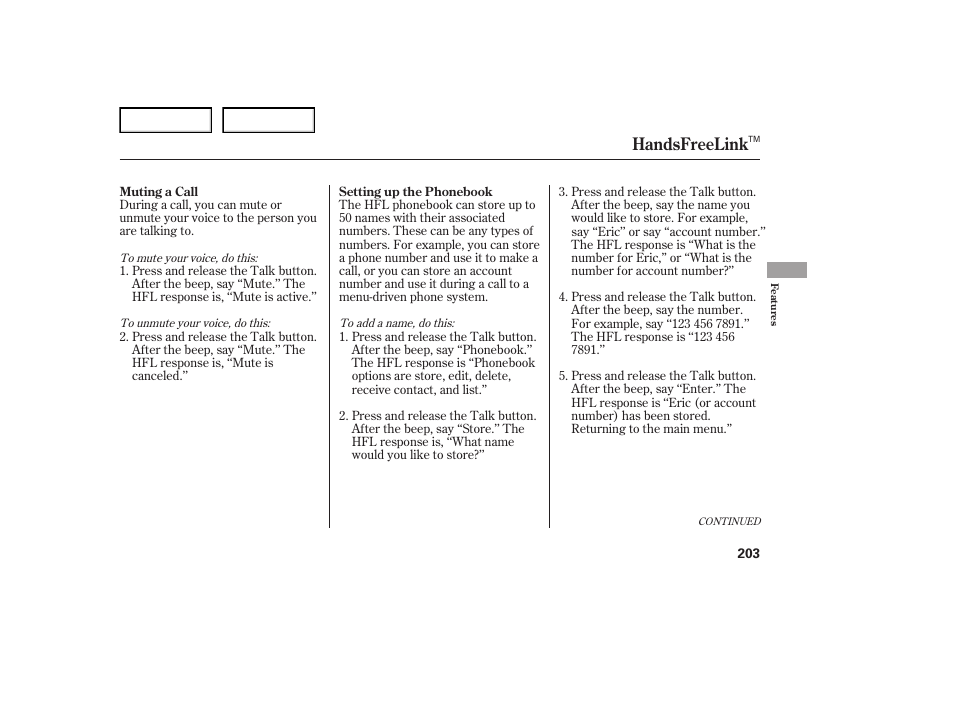 Handsfreelink | Acura 2007 TL - Owner's Manual User Manual | Page 206 / 369