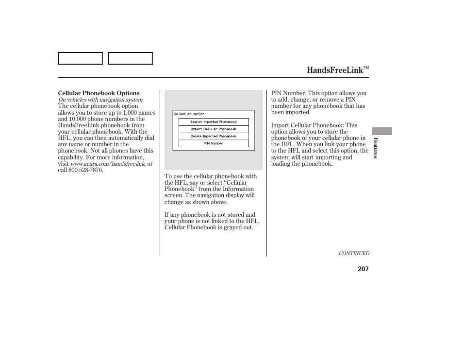 Handsfreelink | Acura 2007 TL - Owner's Manual User Manual | Page 210 / 369