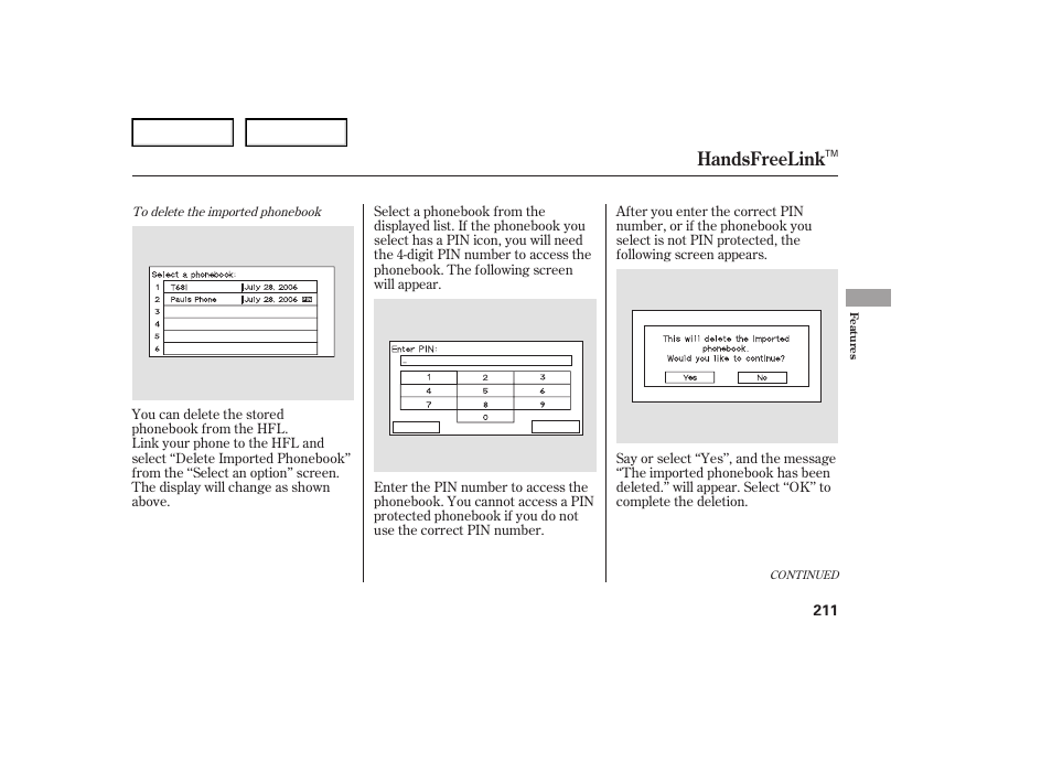 Handsfreelink | Acura 2007 TL - Owner's Manual User Manual | Page 214 / 369