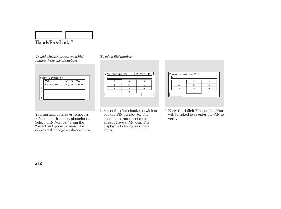 Handsfreelink | Acura 2007 TL - Owner's Manual User Manual | Page 215 / 369