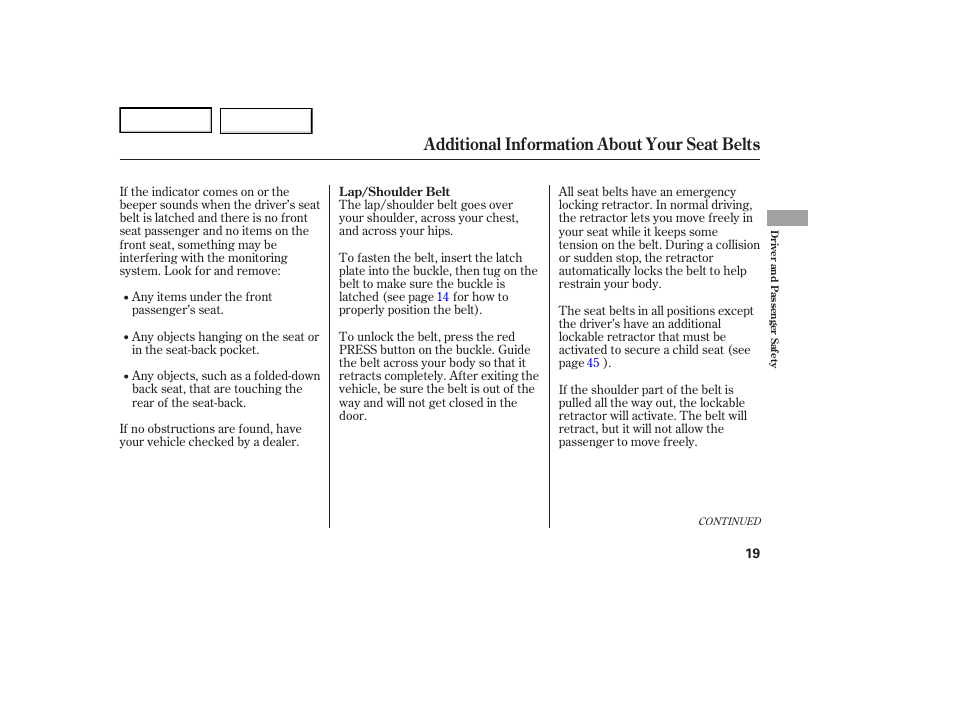 Additional information about your seat belts | Acura 2007 TL - Owner's Manual User Manual | Page 22 / 369