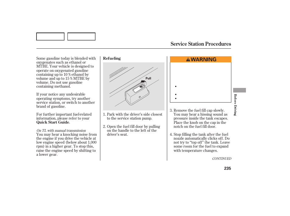 Service station procedures | Acura 2007 TL - Owner's Manual User Manual | Page 238 / 369