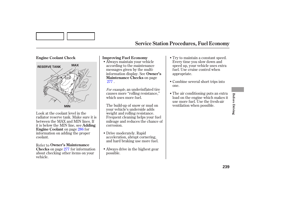 Service station procedures, fuel economy | Acura 2007 TL - Owner's Manual User Manual | Page 242 / 369