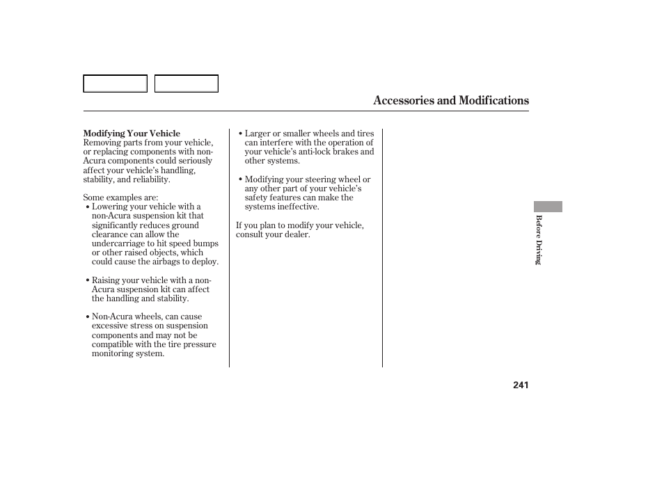 Accessories and modifications | Acura 2007 TL - Owner's Manual User Manual | Page 244 / 369