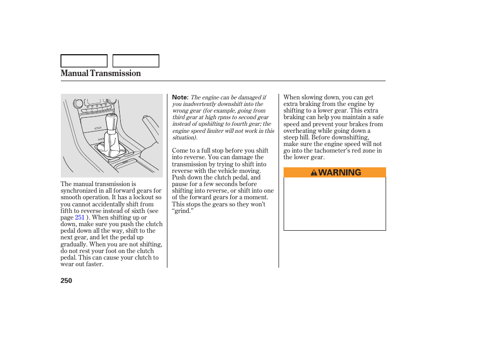 Manual transmission | Acura 2007 TL - Owner's Manual User Manual | Page 253 / 369