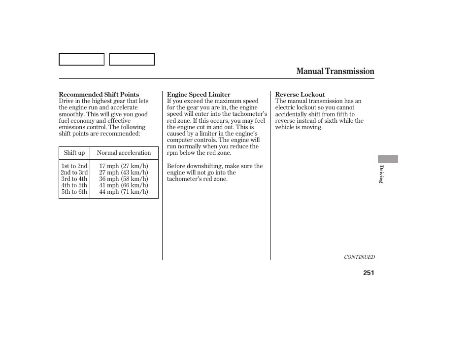 Manual transmission | Acura 2007 TL - Owner's Manual User Manual | Page 254 / 369