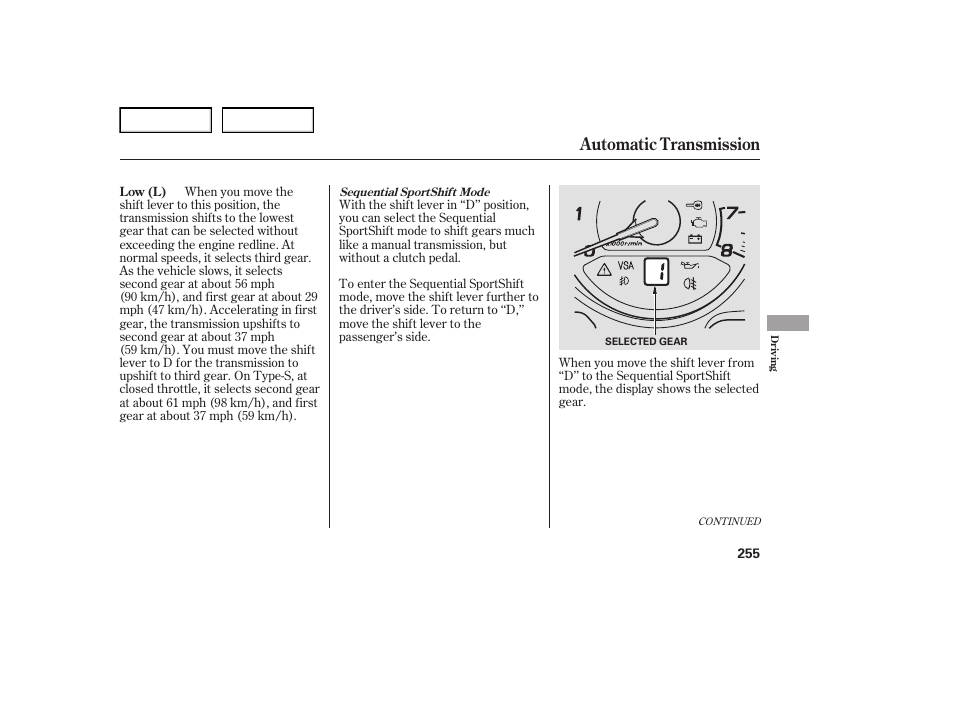 Automatic transmission | Acura 2007 TL - Owner's Manual User Manual | Page 258 / 369