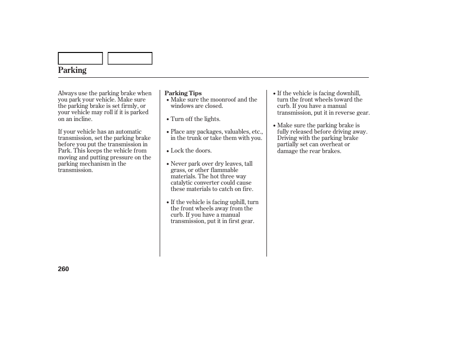 Parking | Acura 2007 TL - Owner's Manual User Manual | Page 263 / 369