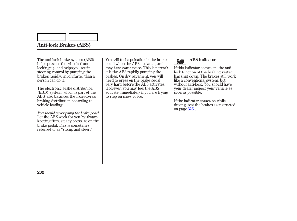 Anti-lock brakes (abs) | Acura 2007 TL - Owner's Manual User Manual | Page 265 / 369