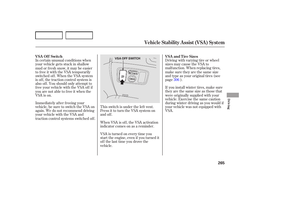 Vehicle stability assist (vsa) system | Acura 2007 TL - Owner's Manual User Manual | Page 268 / 369