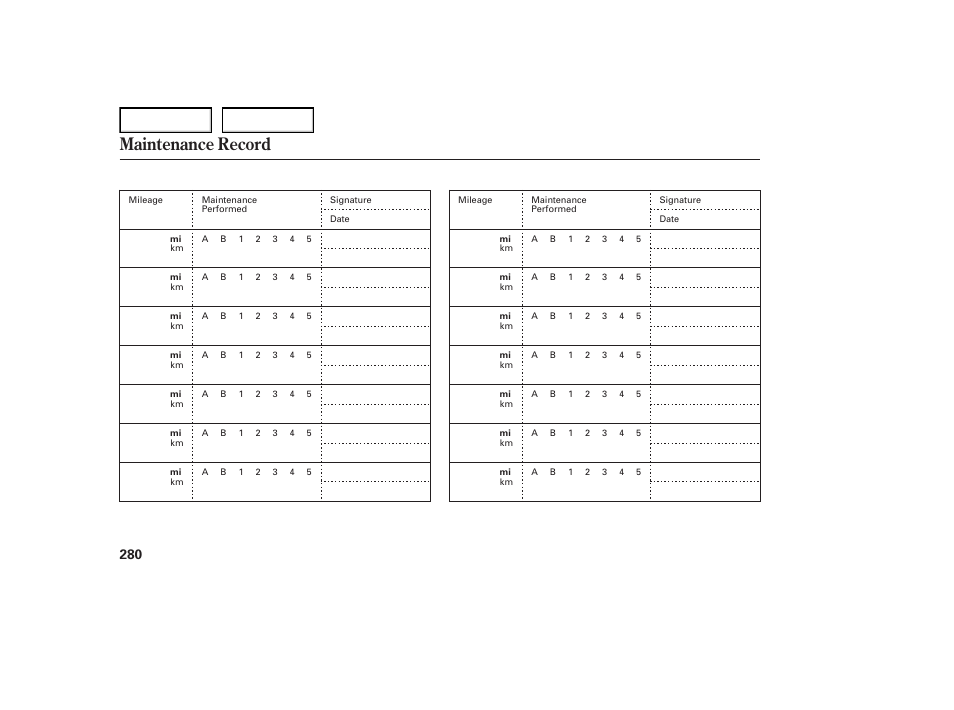 Maintenance record | Acura 2007 TL - Owner's Manual User Manual | Page 283 / 369