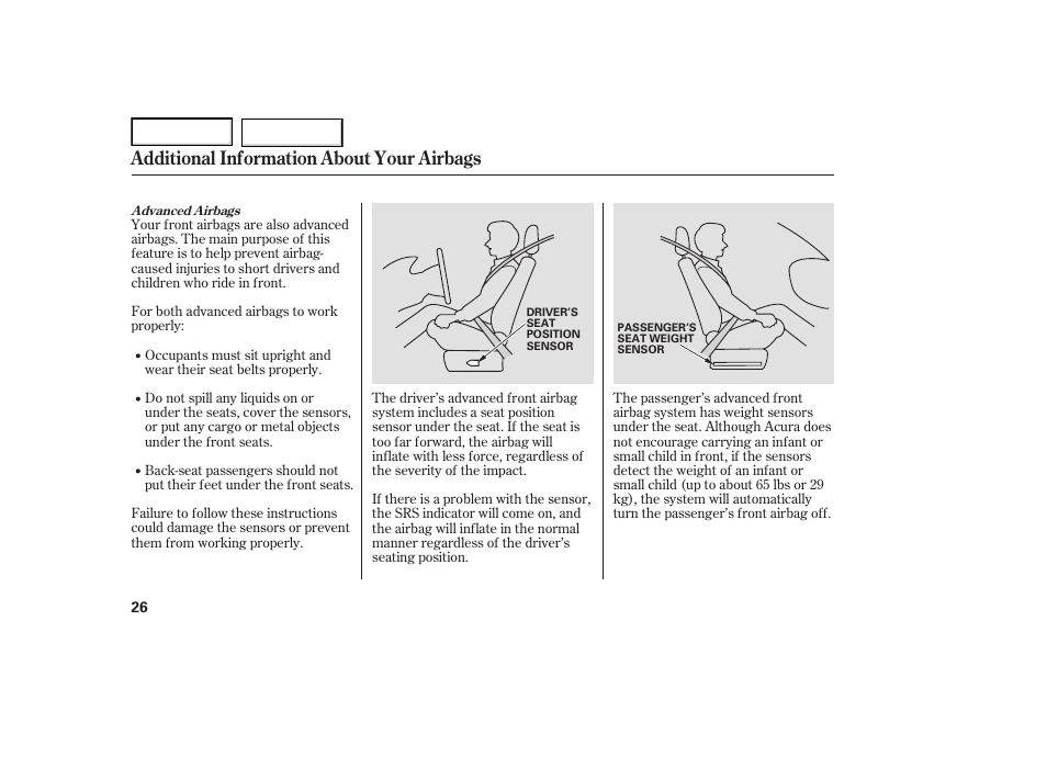 Additional information about your airbags | Acura 2007 TL - Owner's Manual User Manual | Page 29 / 369