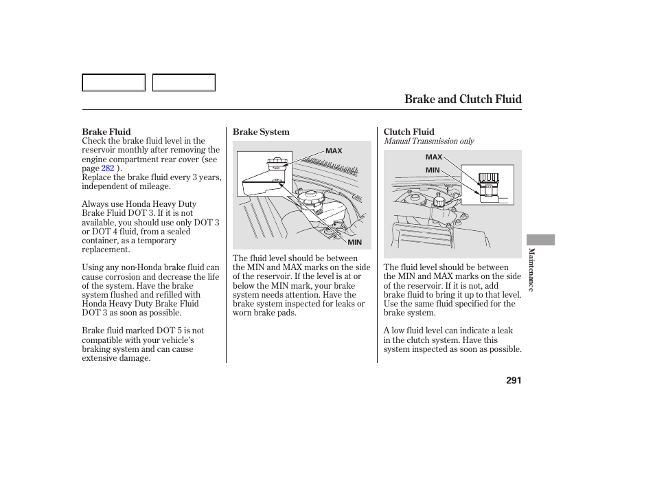 Brake and clutch fluid | Acura 2007 TL - Owner's Manual User Manual | Page 294 / 369