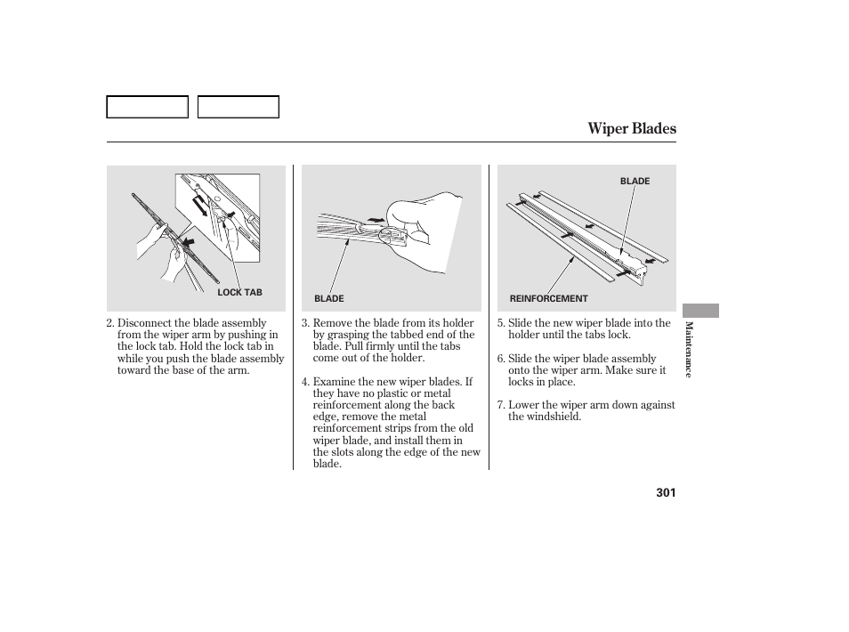 Wiper blades | Acura 2007 TL - Owner's Manual User Manual | Page 304 / 369