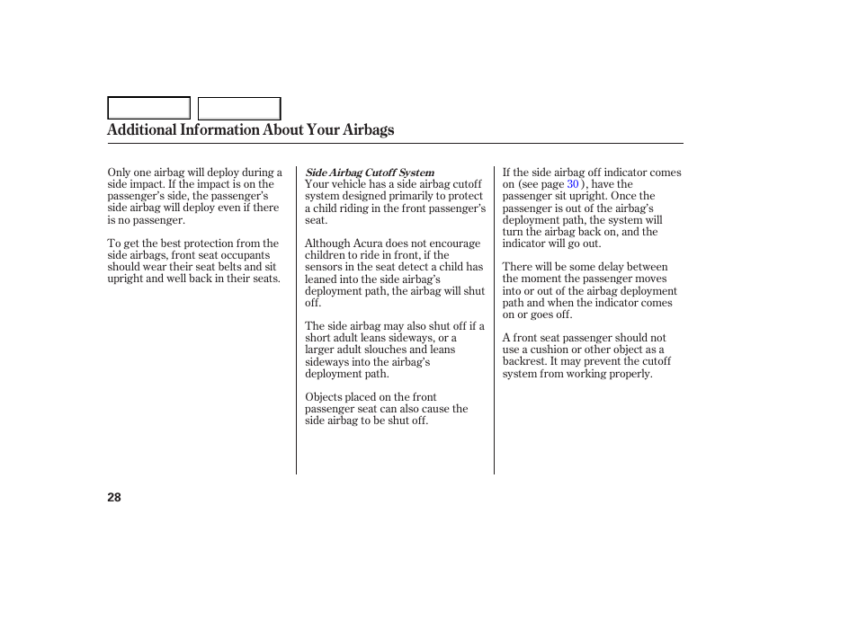 Additional information about your airbags | Acura 2007 TL - Owner's Manual User Manual | Page 31 / 369