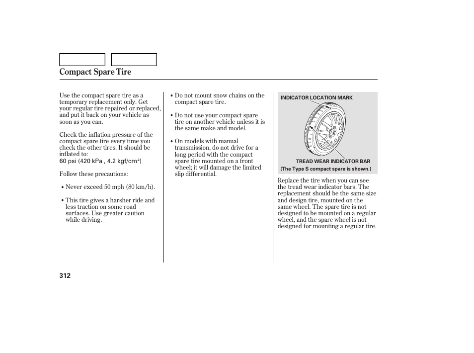 Compact spare tire | Acura 2007 TL - Owner's Manual User Manual | Page 315 / 369