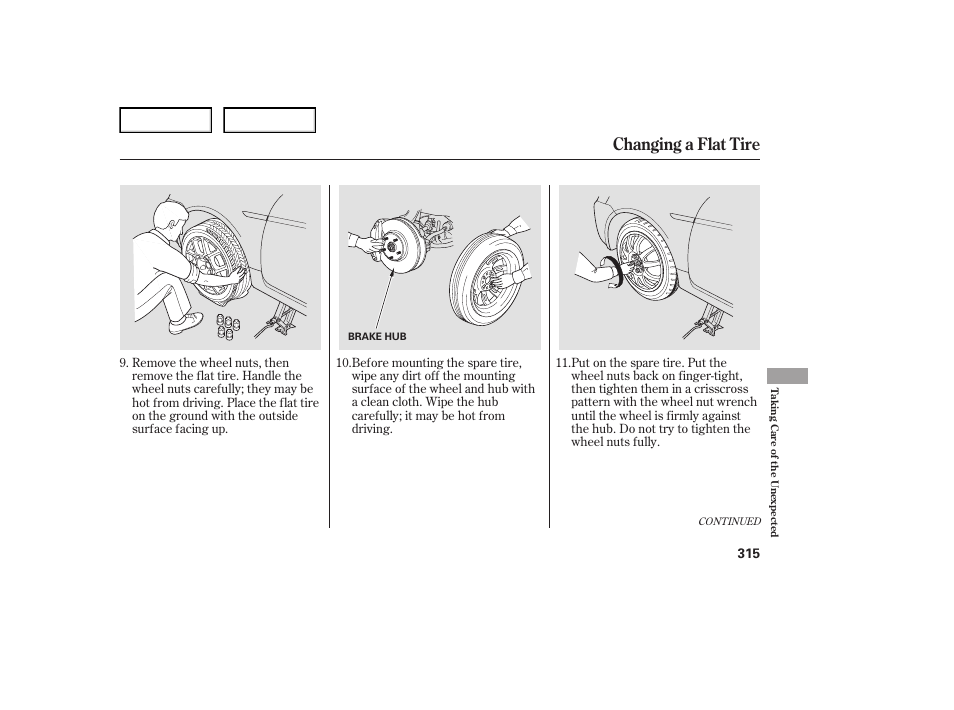 Changing a flat tire | Acura 2007 TL - Owner's Manual User Manual | Page 318 / 369