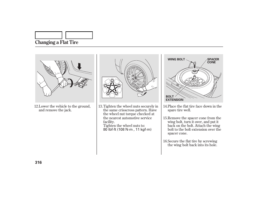 Changing a flat tire | Acura 2007 TL - Owner's Manual User Manual | Page 319 / 369