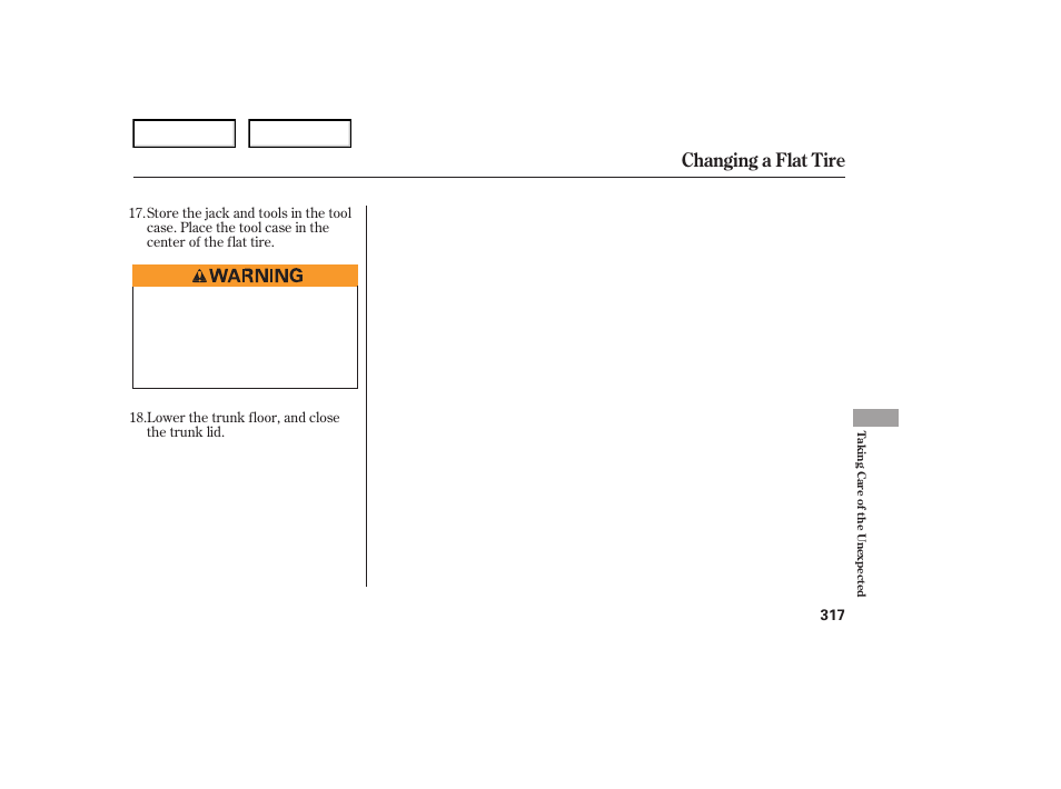 Changing a flat tire | Acura 2007 TL - Owner's Manual User Manual | Page 320 / 369