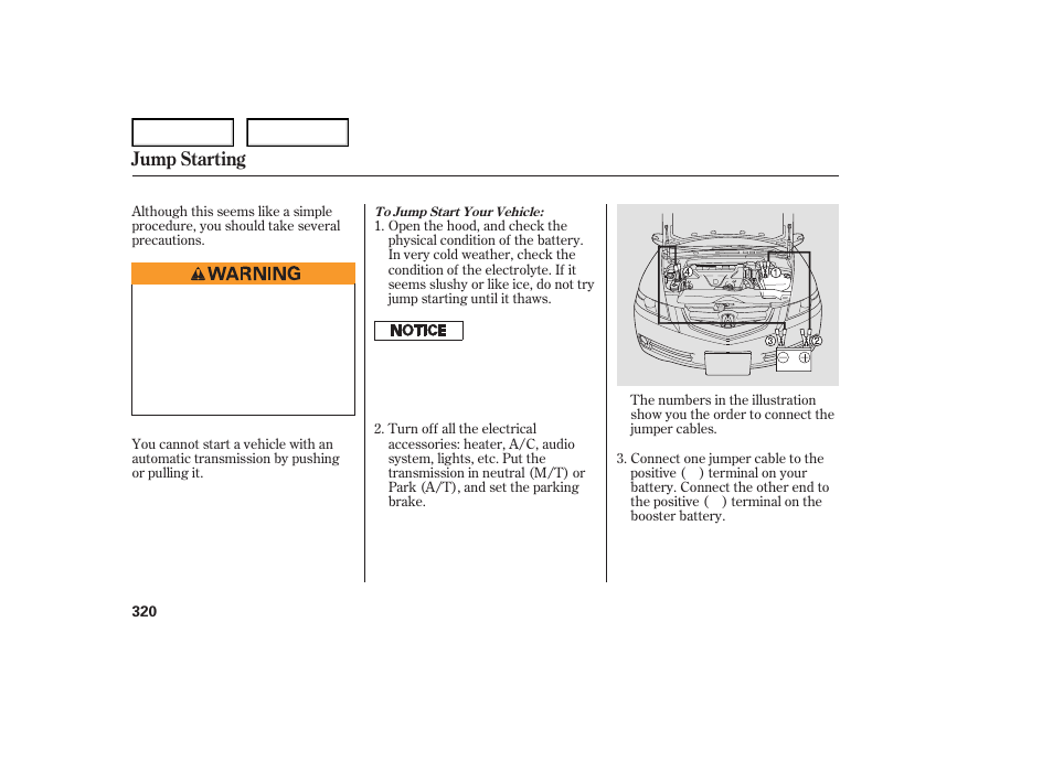Jump starting | Acura 2007 TL - Owner's Manual User Manual | Page 323 / 369
