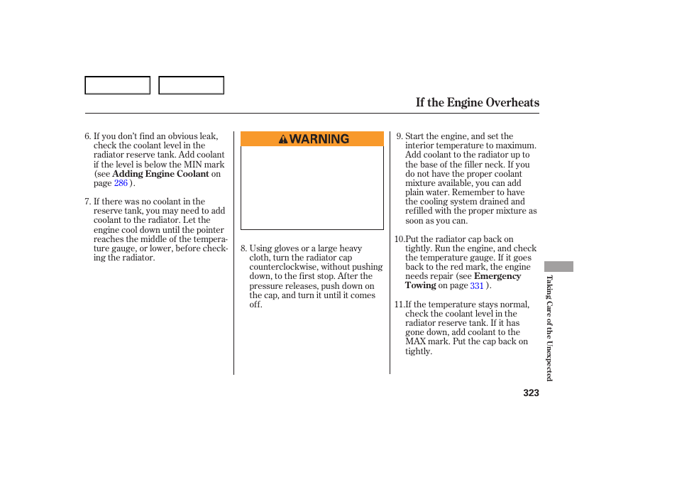If the engine overheats | Acura 2007 TL - Owner's Manual User Manual | Page 326 / 369