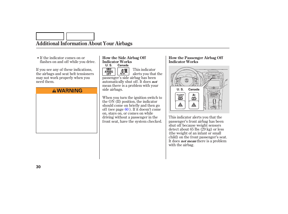 Additional information about your airbags | Acura 2007 TL - Owner's Manual User Manual | Page 33 / 369