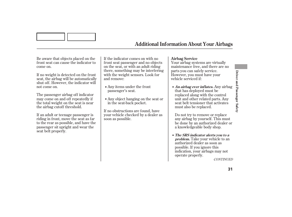 Additional information about your airbags | Acura 2007 TL - Owner's Manual User Manual | Page 34 / 369