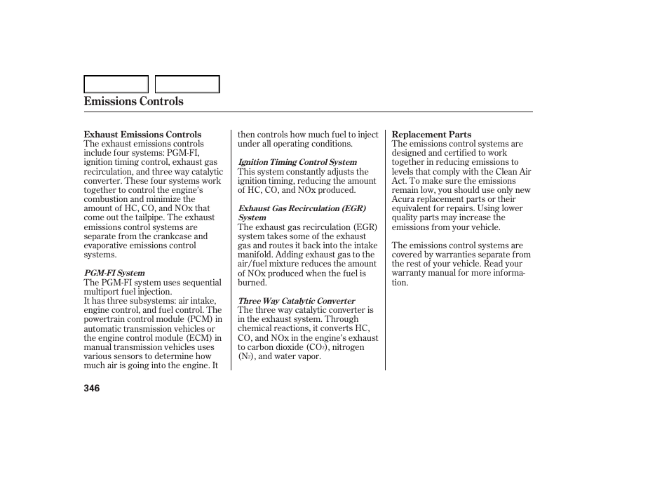 Emissions controls | Acura 2007 TL - Owner's Manual User Manual | Page 349 / 369