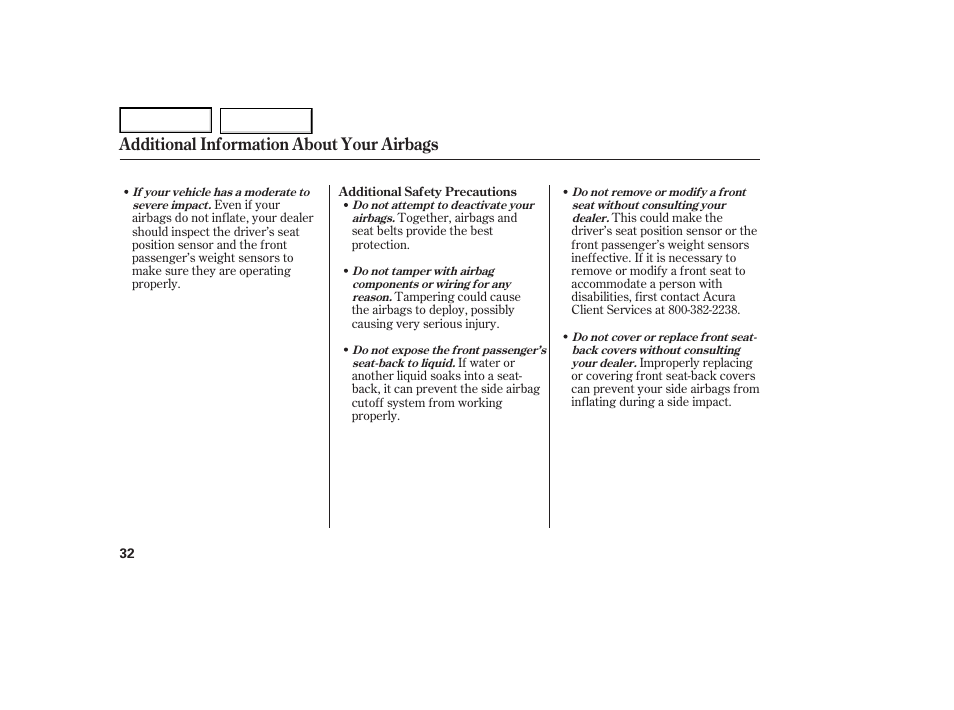 Additional information about your airbags | Acura 2007 TL - Owner's Manual User Manual | Page 35 / 369