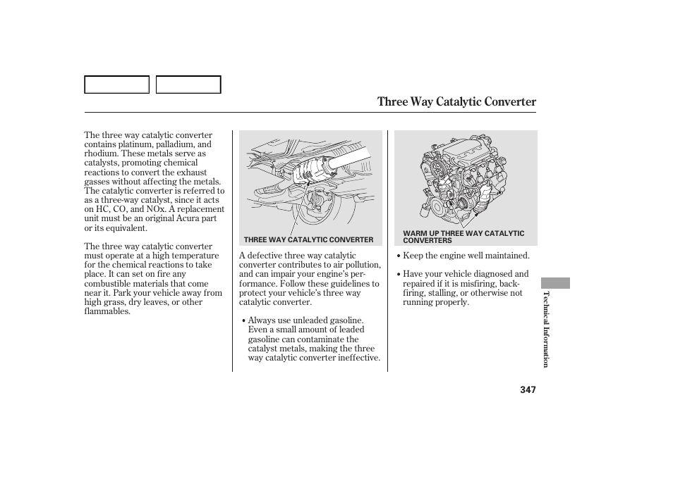 Three way catalytic converter | Acura 2007 TL - Owner's Manual User Manual | Page 350 / 369