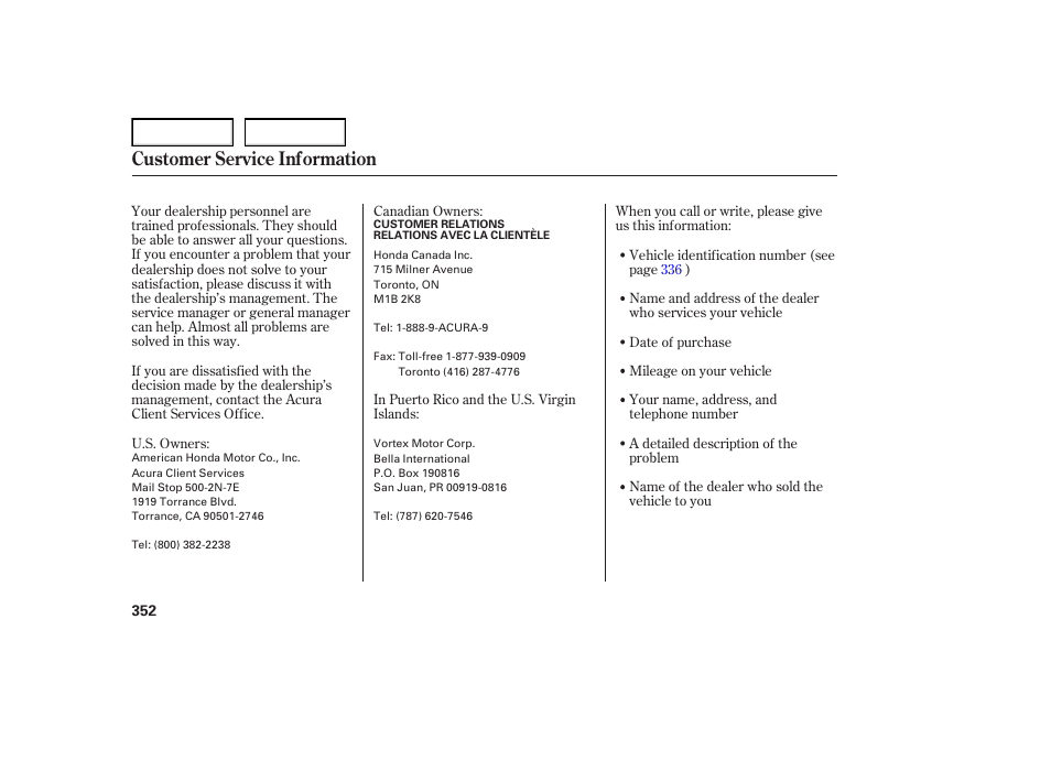 Customer service information | Acura 2007 TL - Owner's Manual User Manual | Page 355 / 369
