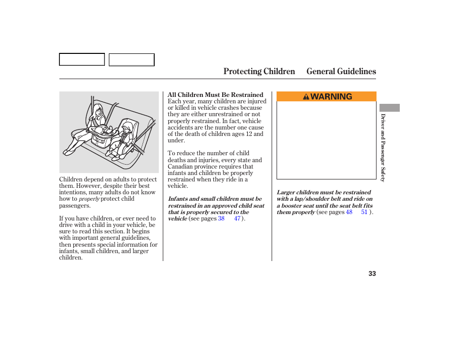 Protecting children general guidelines | Acura 2007 TL - Owner's Manual User Manual | Page 36 / 369