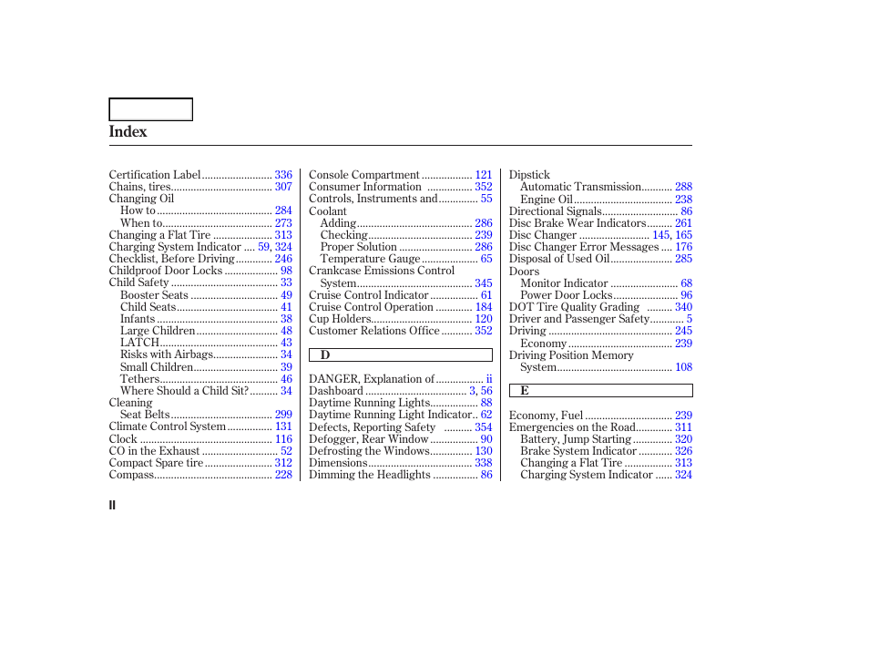 Index | Acura 2007 TL - Owner's Manual User Manual | Page 361 / 369