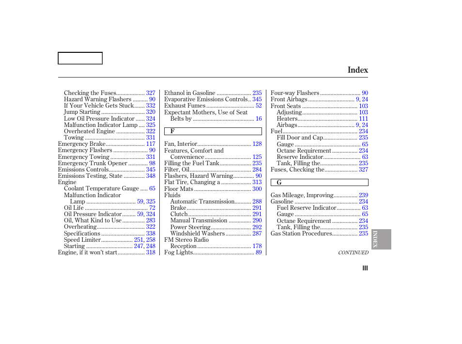 Index | Acura 2007 TL - Owner's Manual User Manual | Page 362 / 369