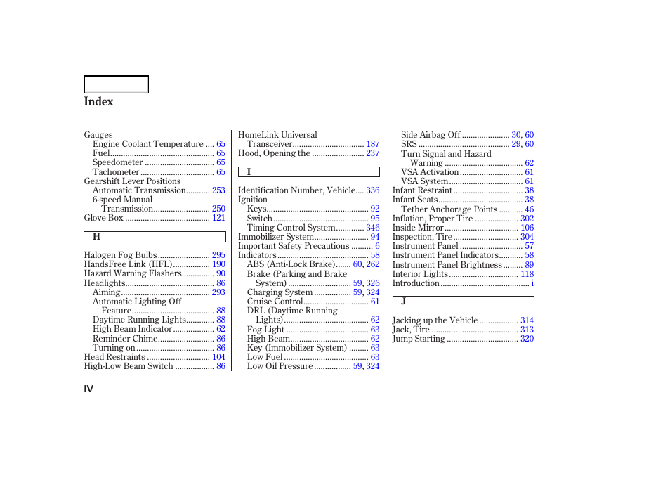 Index | Acura 2007 TL - Owner's Manual User Manual | Page 363 / 369