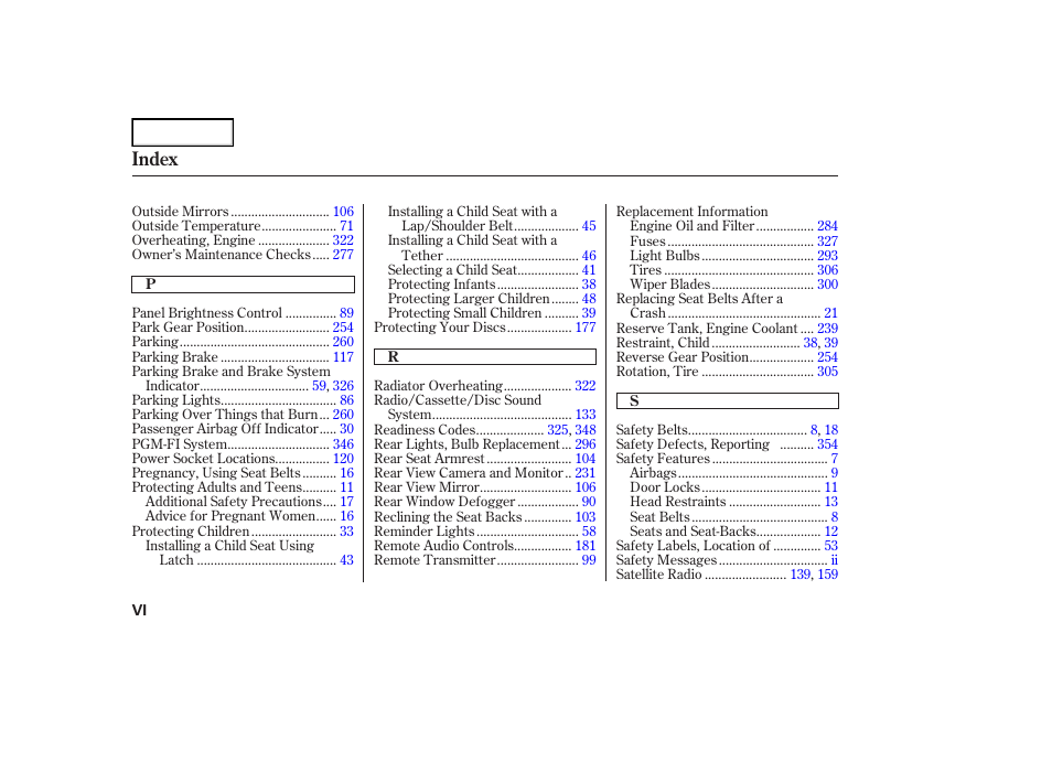 Index | Acura 2007 TL - Owner's Manual User Manual | Page 365 / 369
