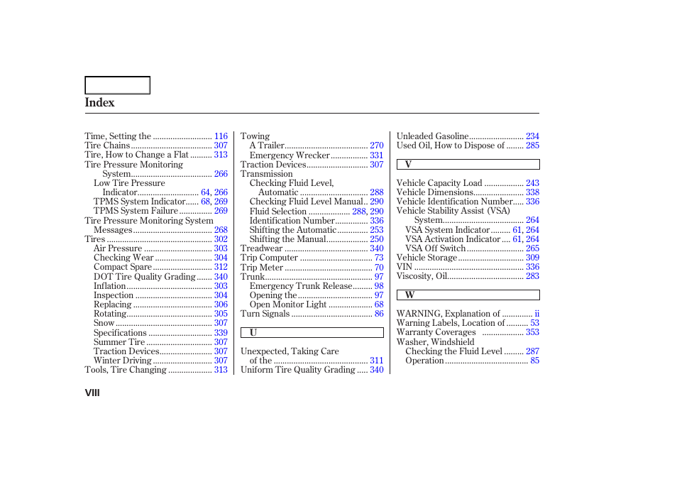 Index | Acura 2007 TL - Owner's Manual User Manual | Page 367 / 369