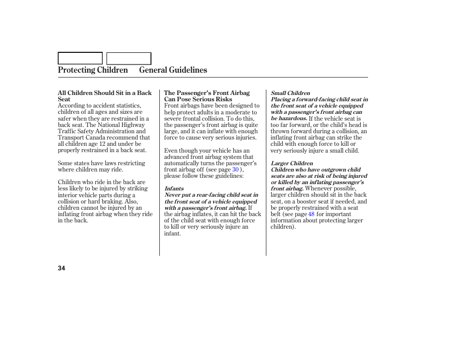 Protecting children general guidelines | Acura 2007 TL - Owner's Manual User Manual | Page 37 / 369