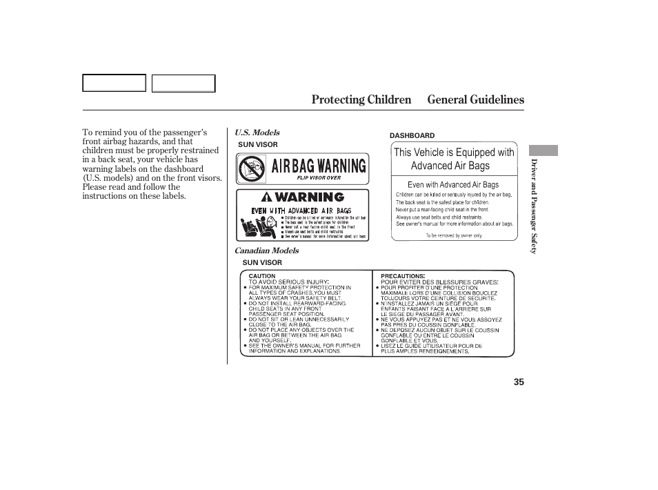 Protecting children general guidelines | Acura 2007 TL - Owner's Manual User Manual | Page 38 / 369