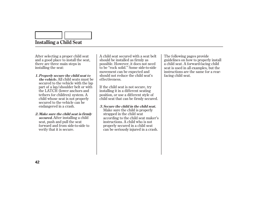 Installing a child seat | Acura 2007 TL - Owner's Manual User Manual | Page 45 / 369