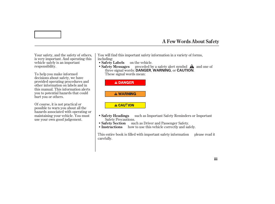 A few words about safety | Acura 2007 TL - Owner's Manual User Manual | Page 5 / 369