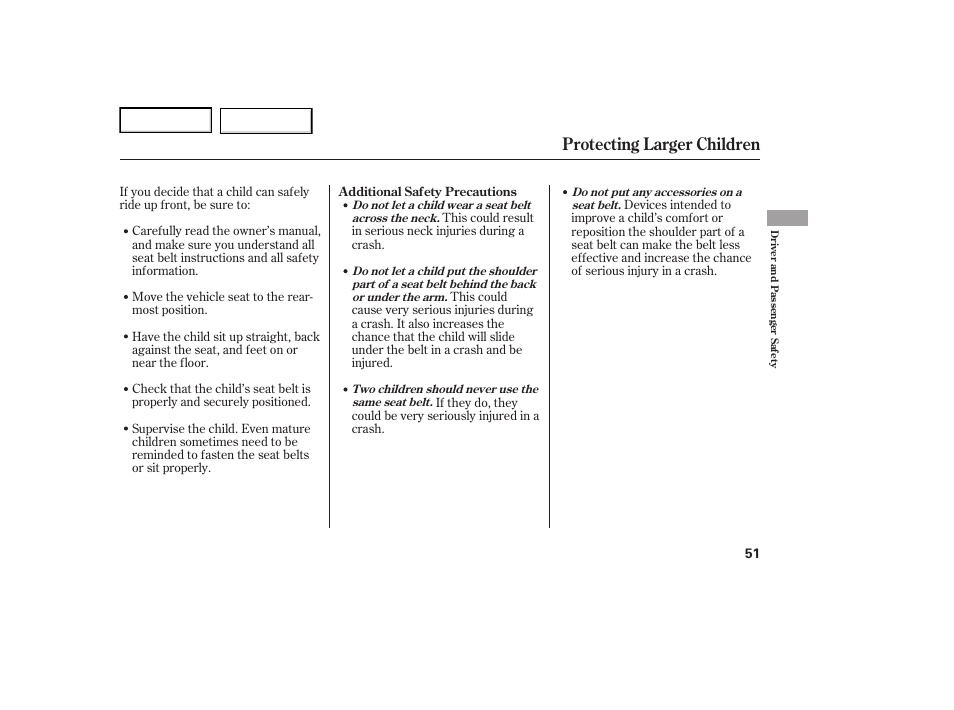 Protecting larger children | Acura 2007 TL - Owner's Manual User Manual | Page 54 / 369