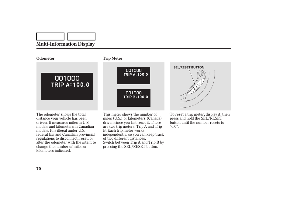 Multi-information display | Acura 2007 TL - Owner's Manual User Manual | Page 73 / 369